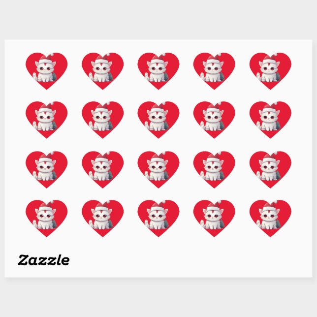 Christmas Cat Heart Sticker (Sheet)