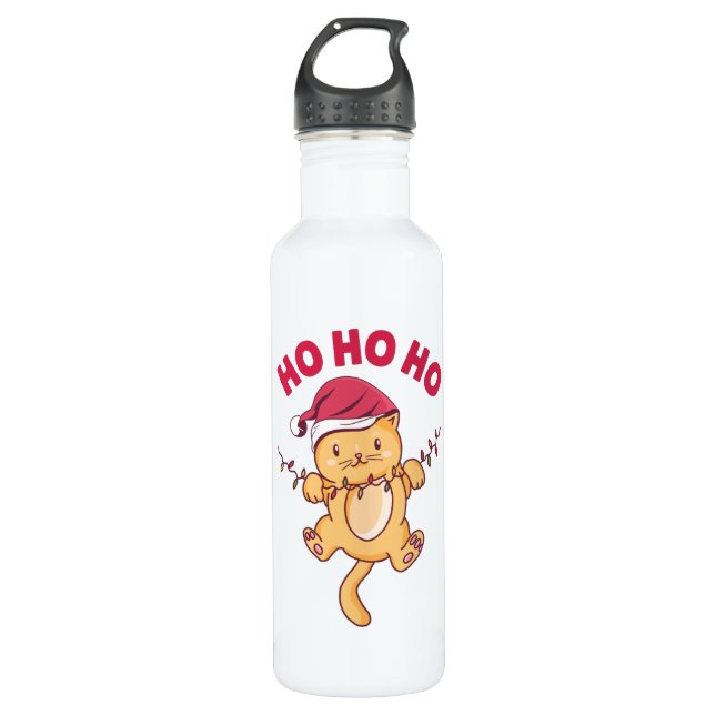 Christmas Cat Ho Ho Ho 710 Ml Water Bottle (Front)