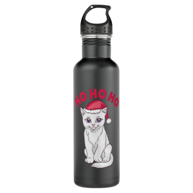 Christmas Cat Ho Ho Ho 710 Ml Water Bottle (Front)