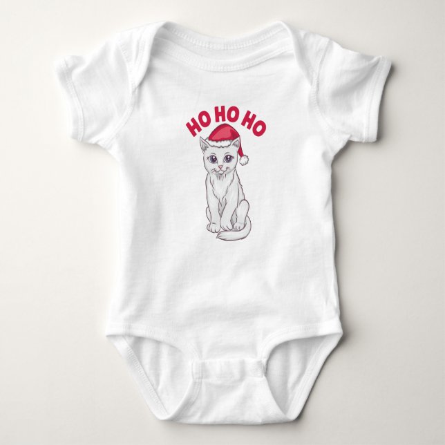 Christmas Cat Ho Ho Ho Baby Bodysuit (Front)