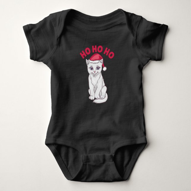 Christmas Cat Ho Ho Ho Baby Bodysuit (Front)