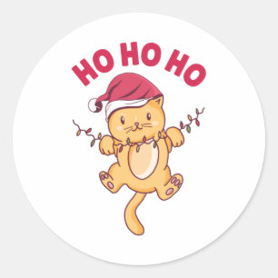 Christmas Cat Ho Ho Ho Classic Round Sticker