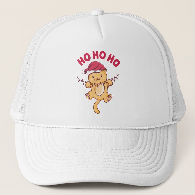 Christmas Cat Ho Ho Ho Trucker Hat (Front)