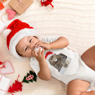 Christmas Cat Humbug Photo with Santa Hat Baby Bodysuit