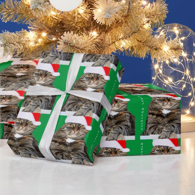 Christmas Cat Humbug Photo with Santa Hat Wrapping Paper (Holidays)