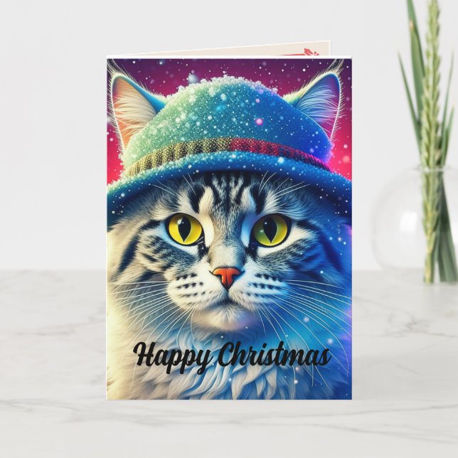Christmas Cat in a Hat - editable Holiday Card (Front)