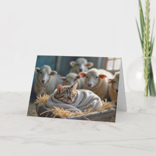 Christmas Cat In Barn Manger Holiday Card
