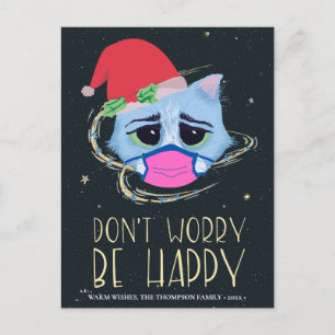 Christmas Cat in Face Mask   Don’t Worry Covid 19 Holiday Postcard