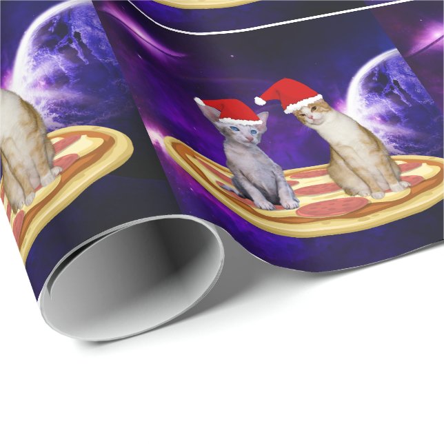 CHRISTMAS CAT IN SPACE PIZZA WRAPPING PAPER (Roll Corner)