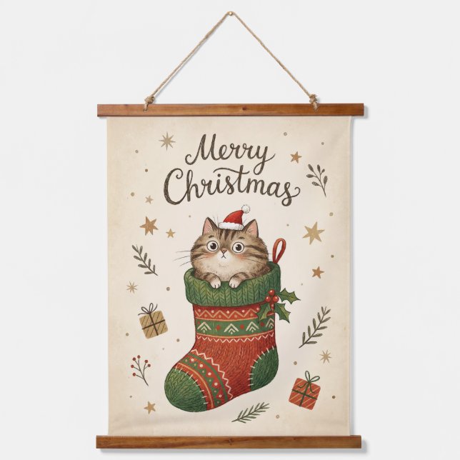 Christmas Cat in Stocking Hanging Tapestry (Front)