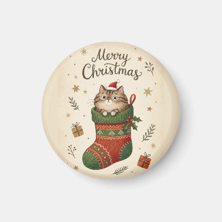 Christmas Cat in Stocking Magnet