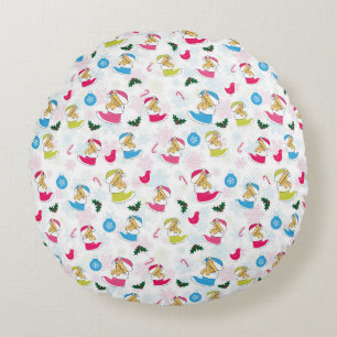 Christmas cat is sleeping round cushion