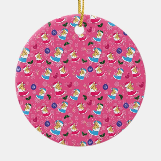Christmas cat is sleeping,snowflakes ceramic ornament (Front)