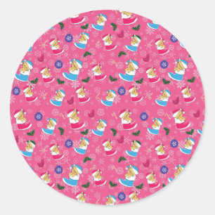 Christmas cat is sleeping,snowflakes classic round sticker