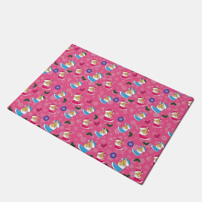 Christmas cat is sleeping,snowflakes doormat (Angled)