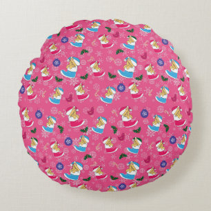 Christmas cat is sleeping,snowflakes round cushion