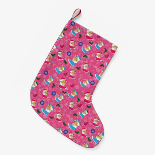 Christmas cat is sleeping,snowflakes small christmas stocking