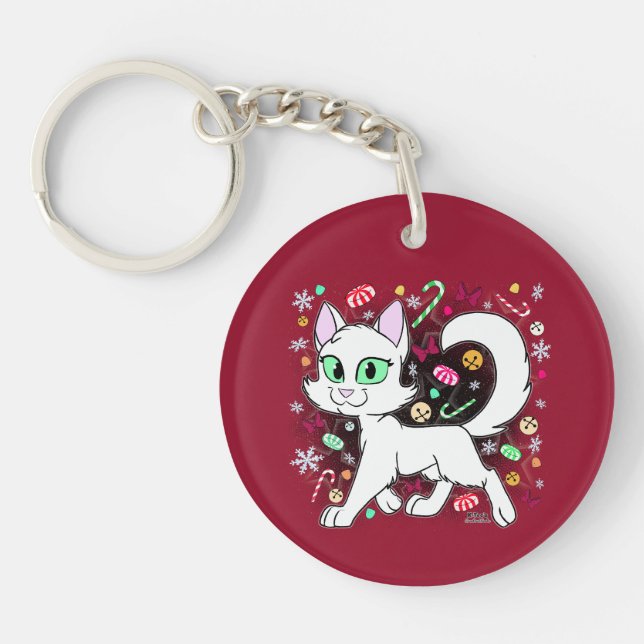 Christmas Cat Keychain (Red) (Front)