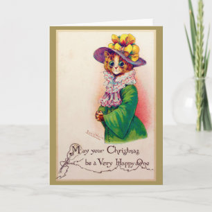 Christmas Cat Lady, Louis Wain Card