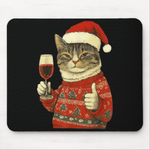 Christmas Cat Likes Cute Cat Drinking Wine With Sa Mouse Pad