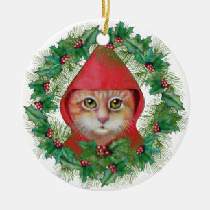 Christmas Cat Little Red Riding Hood Ornament