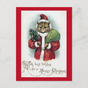 Christmas cat, Louis Wain Holiday Postcard
