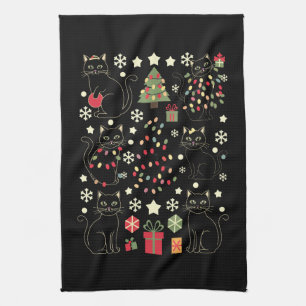Christmas Cat Lover Gift For Cat Owner Tea Towel