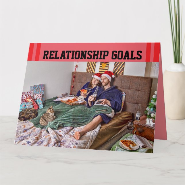  CHRISTMAS CAT LOVER PIZZA COUPLE GREETING CARDS (Front)