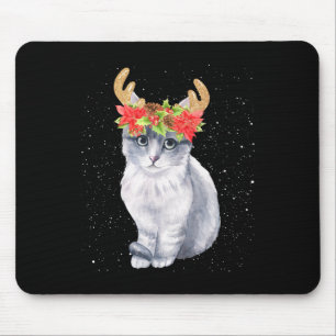 Christmas Cat Lover Shirt Cat With Deer Antlers Mouse Pad
