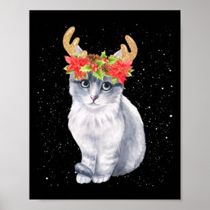 Christmas Cat Lover Shirt Cat With Deer Antlers Poster
