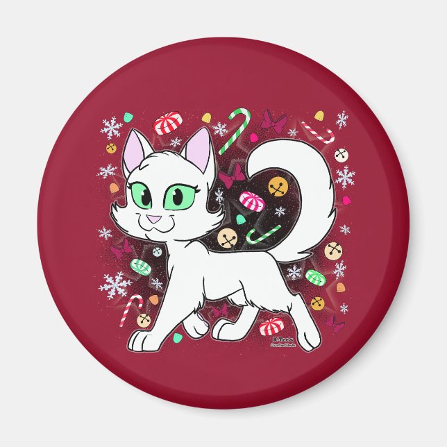 Christmas Cat Magnet (Red) (Front)