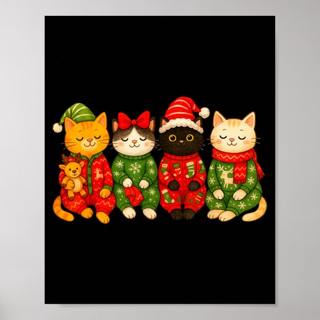 Christmas Cat Matching Family Xmas Pajama Men Wome Poster (Front)