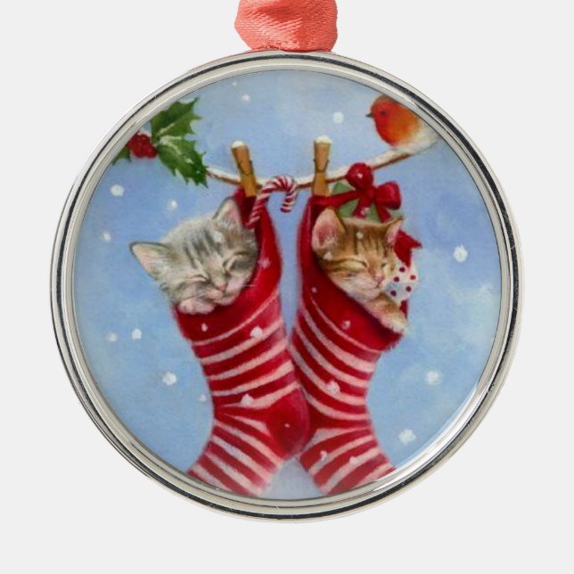 Christmas Cat Metal Ornament (Front)