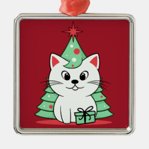 Christmas cat metal ornament