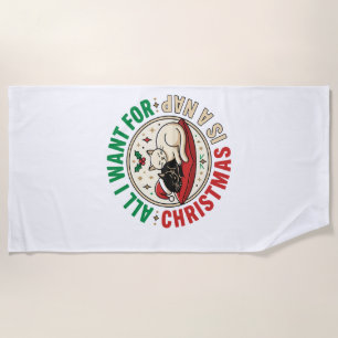 Christmas Cat Nap Holiday Design Beach Towel