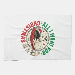 Christmas Cat Nap Holiday Design Tea Towel