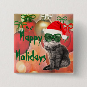 Christmas Cat on a christmas ball background 15 Cm Square Badge
