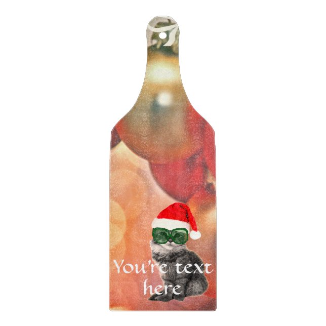 Christmas Cat on a christmas ball background Cutting Board (Front)