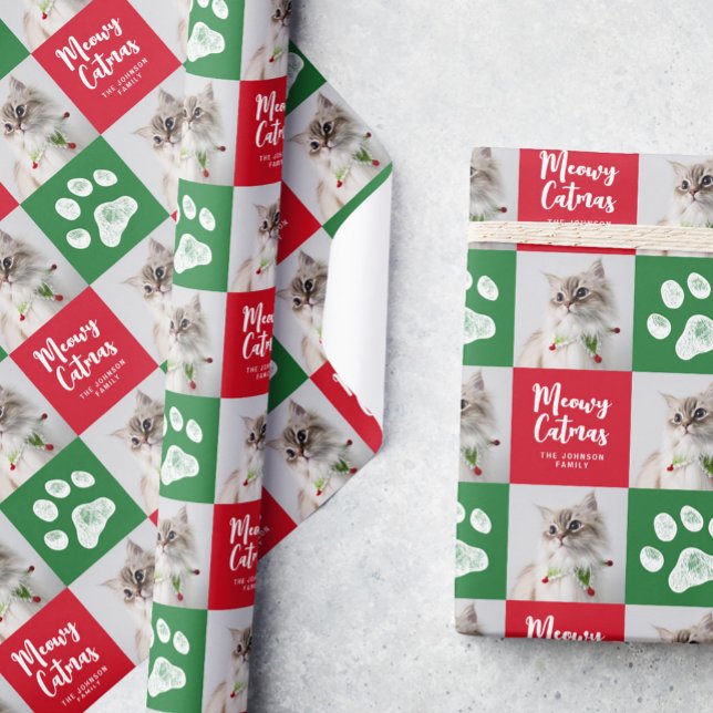 Christmas Cat Paw Print Photo Gift Wrap (Creator Uploaded)