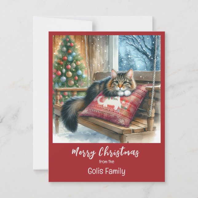 Christmas Cat Personalised Holiday  Card (Front)