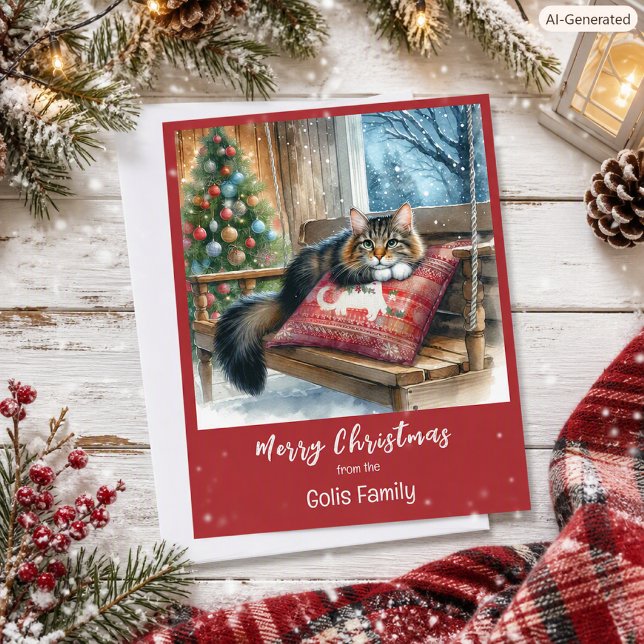 Christmas Cat Personalised Holiday  Card (Creator Uploaded)