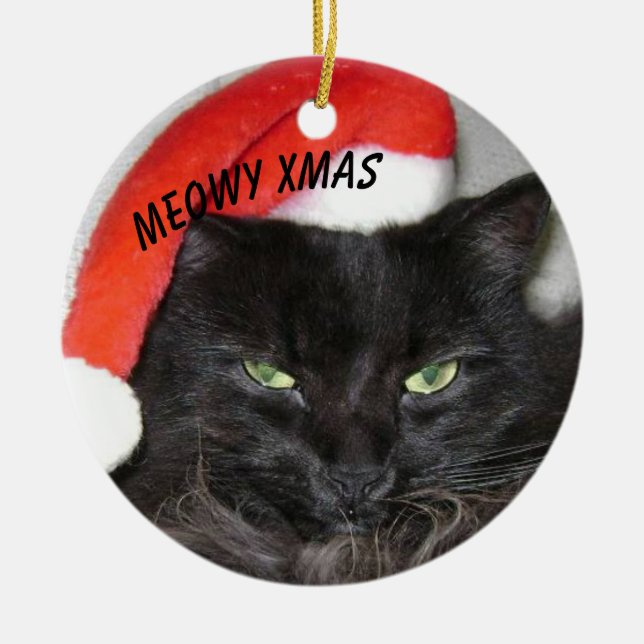 Christmas Cat Photo  Ceramic Ornament (Front)