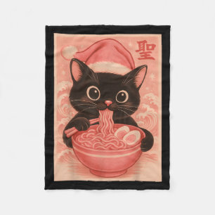 Christmas Cat Pink Santa Kawaii Anime Christmas Ra Fleece Blanket