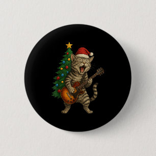 Christmas Cat Playing Guitar Rock And Roll Star Ca 6 Cm Round Badge