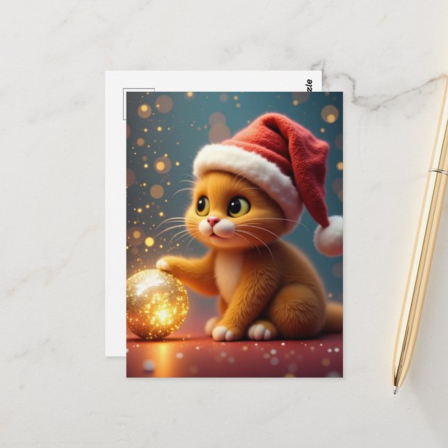 Christmas Cat Postcard (Front/Back In Situ)