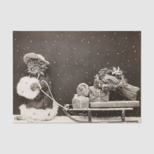 Christmas Cat Pulling a Sled of Presents Tissue Paper