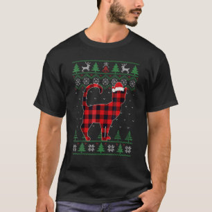 Christmas Cat Red Plaid Xmas Lights Pyjamas Ugly C T-Shirt
