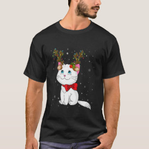 Christmas Cat Reindeer Antlers Christmas Lights Ca T-Shirt