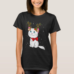 Christmas Cat Reindeer Antlers Christmas Lights Ca T-Shirt
