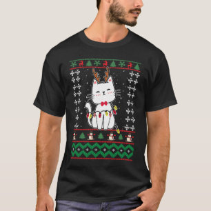 Christmas Cat Reindeer Antlers Cute Cat Ugly Chris T-Shirt